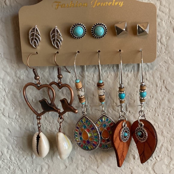 6 Pairs of Earrings, Bohemian Style - NEW - Picture 2 of 3
